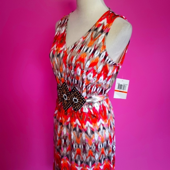 Nina Leonard Orange Multicolor Beaded Summer Dress (Size Small) (NWT!) - Picture 7 of 9